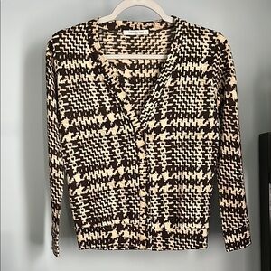 Samantha Sung Wool Silk Houndstooth Cardigan (Tan/Black) 2 / XS